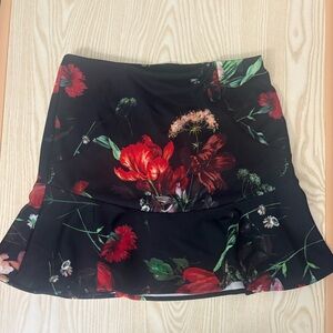 Express Black Floral Mini Skirt